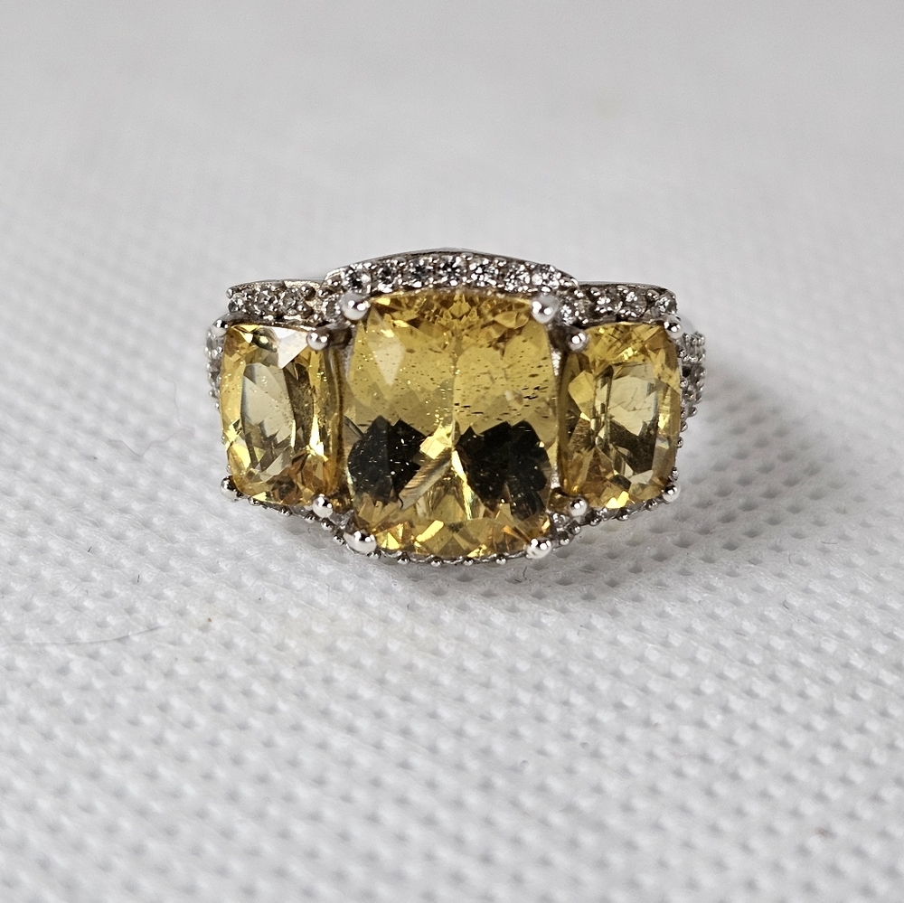 Natural Golden Apatite & White Zircon Ring Platinum over 925! ✨️ Size 6 - Picture 6 of 11